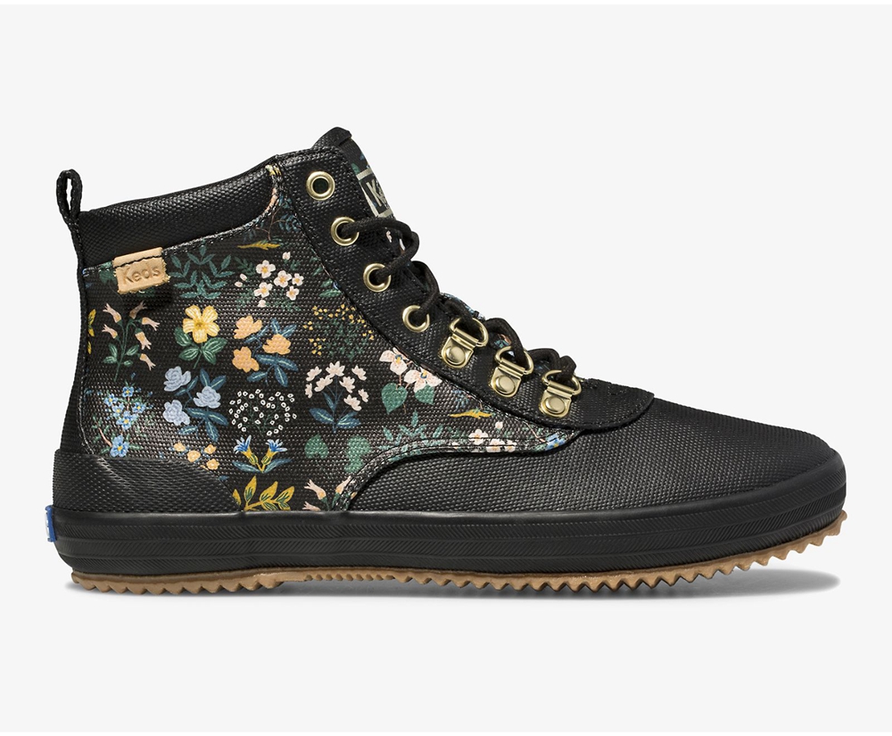 Bottes Keds Femme Noir - Rifle Paper Co. Scout Water-Resistant Toile Wildflower - 831-XHFACK